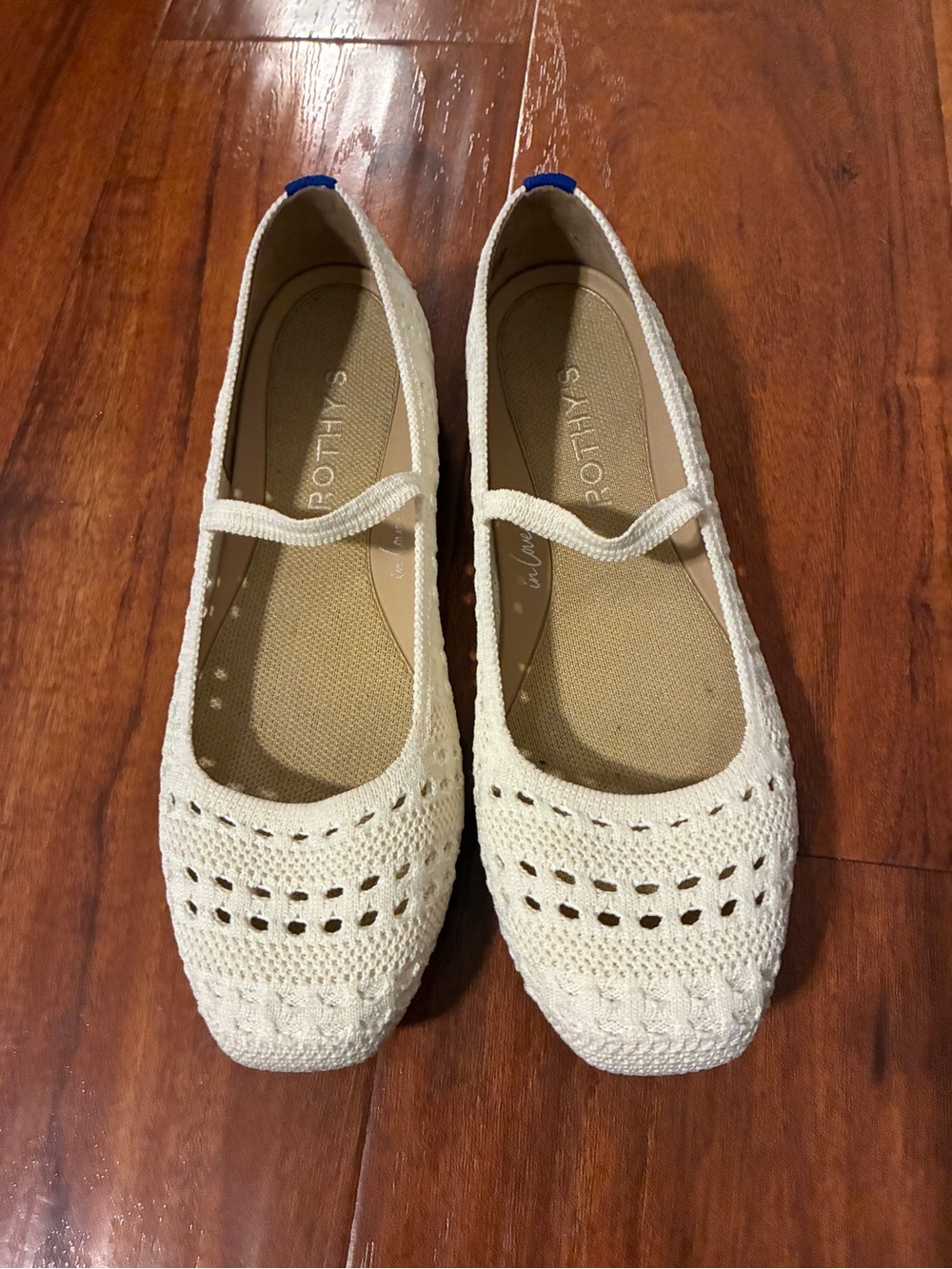 Rothy's  Cream Crochet Mary Jane Flats with Elastic Strap